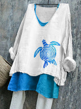 Damen-Sea Turtle Kunstdruck Leinen hemd